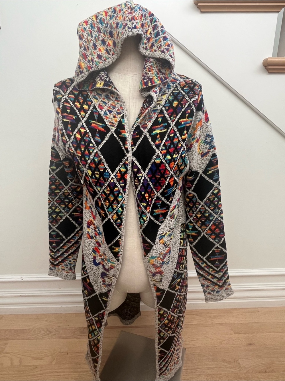 NWT Northern Angel Aztec Knit Hooded Duster Cardigan Southwestern Boho Sweater